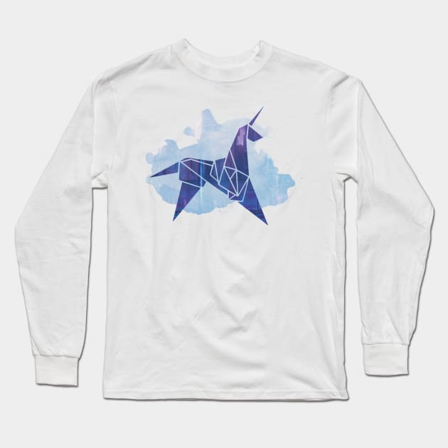 Watercolor Origami Unicorn Blade Runner-Inspired Fan Art Long Sleeve T-Shirt by RetroGeek